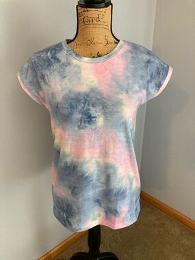 NWOT Cap Sleeve Tie-Dye Crew Tee in Pink and Blue Girls Size 160 US 12-14